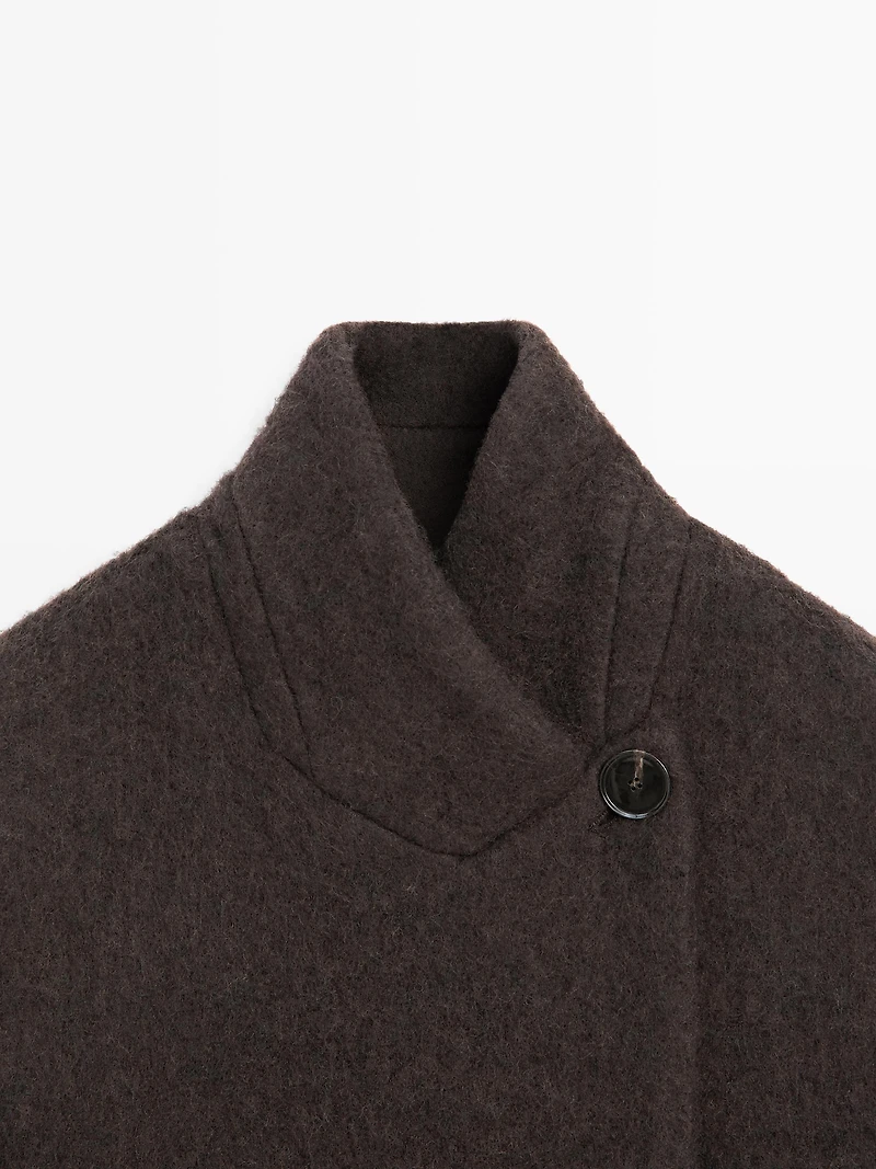 Long double-breasted coat with brushed finish