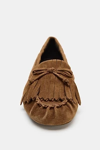 FRINGED SPLIT SUEDE LOAFERS