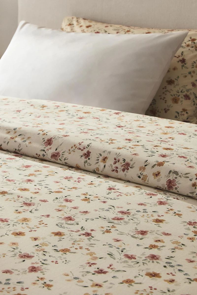 FLORAL COTTON PERCALE DUVET COVER (200 THREAD COUNT)