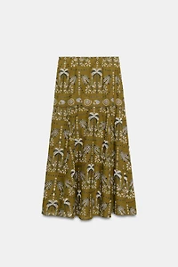 EMBROIDERED EYELET MIDI SKIRT