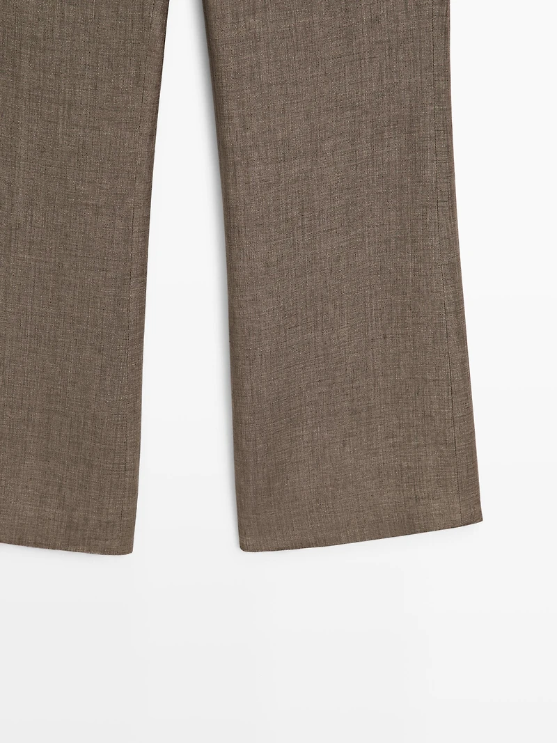 Kick flare cropped linen trousers