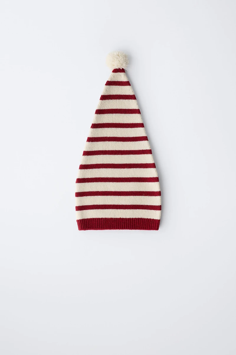 0 MONTHS - 14 YEARS/ STRIPED KNIT HAT WITH WOOL POMPOM