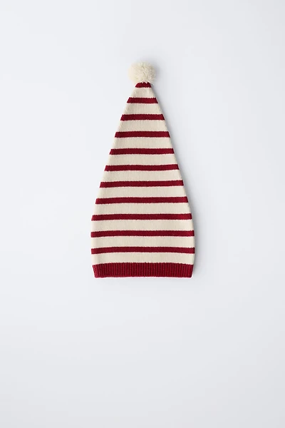 0 MONTHS - 14 YEARS/ STRIPED KNIT HAT WITH WOOL POMPOM