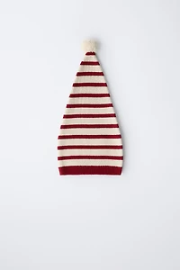 0 MONTHS - 14 YEARS/ STRIPED KNIT HAT WITH WOOL POMPOM