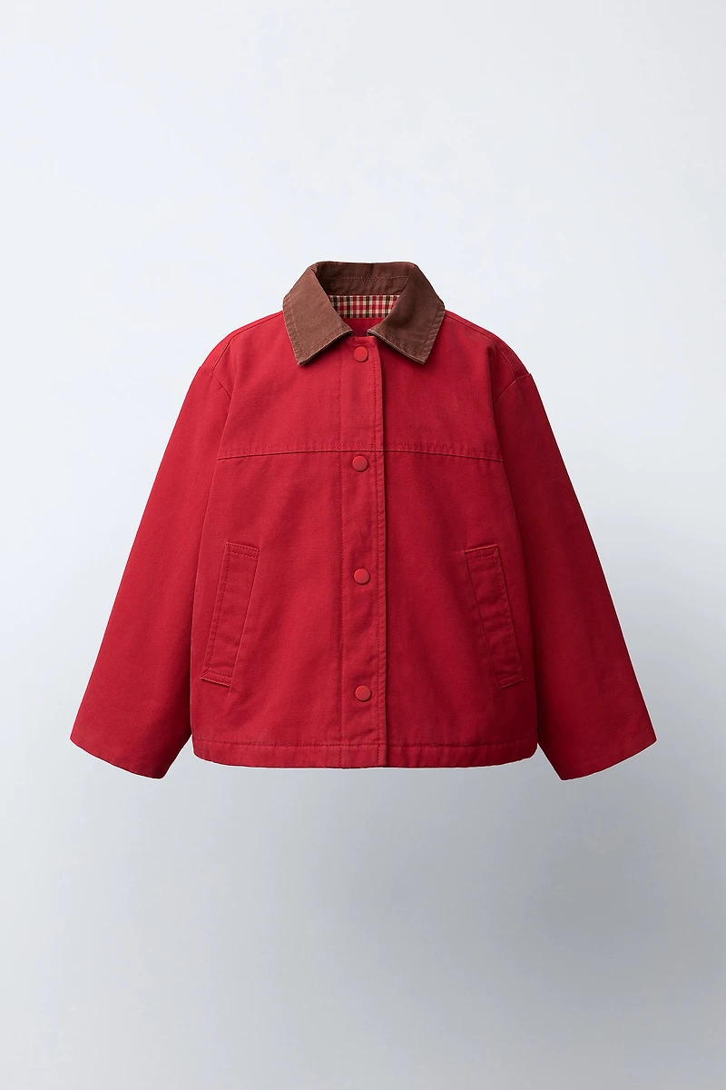BLOUSON EN TOILE À COL CONTRASTE
