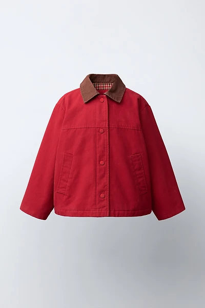 BLOUSON EN TOILE À COL CONTRASTE