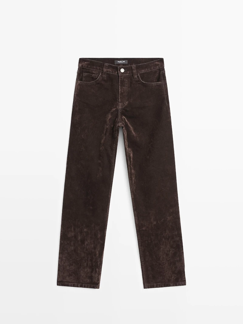Straight-leg mid-rise flocked jeans
