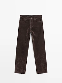 Straight-leg mid-rise flocked jeans