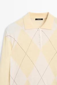 Argyle detail knit polo sweater