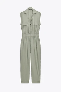 LINEN BELTED LONG JUMPSUIT