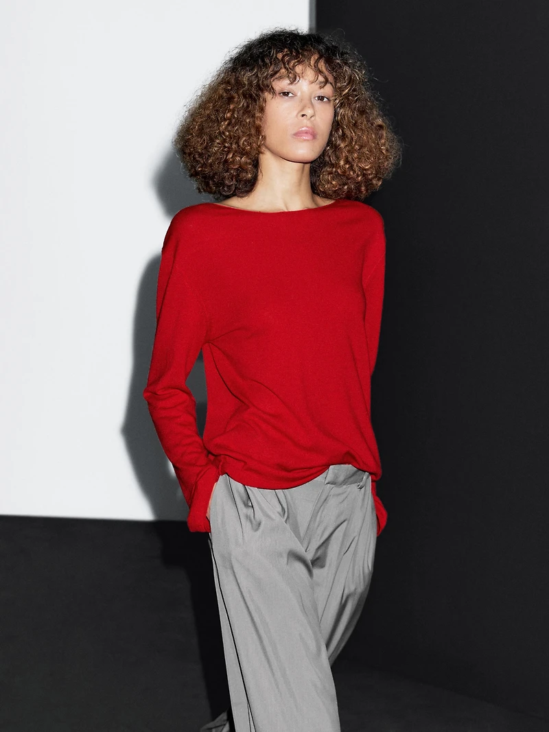 Pull laine à col bateau