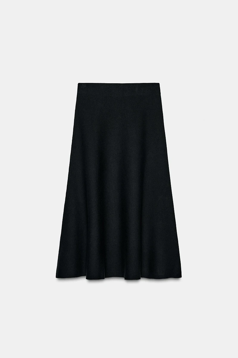 KNIT FLARED MIDI SKIRT