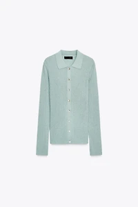 METALLIC THREAD KNIT POLO TOP