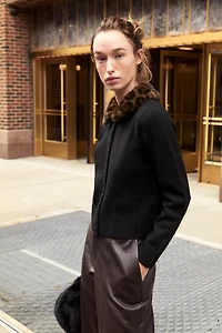 FAUX FUR COLLAR CARDIGAN