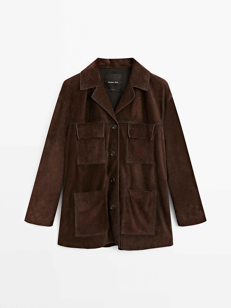 Split suede leather jacket with pockets