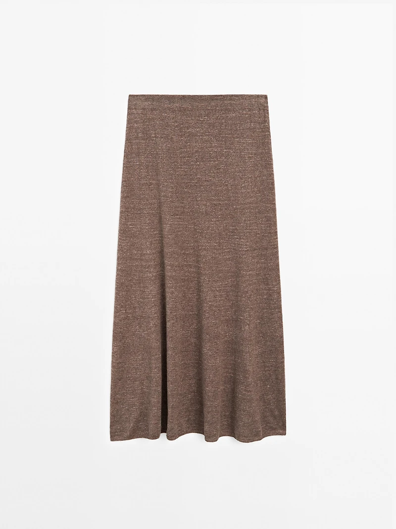 Long linen blend knit skirt