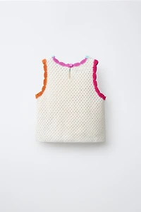 CONTRAST CROCHET KNIT TOP