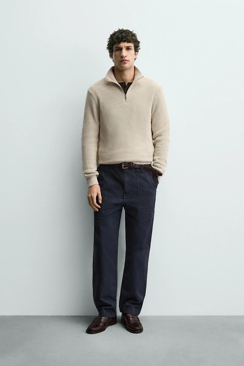 PULL EN MAILLE PERLÉE À COL ZIPPÉ