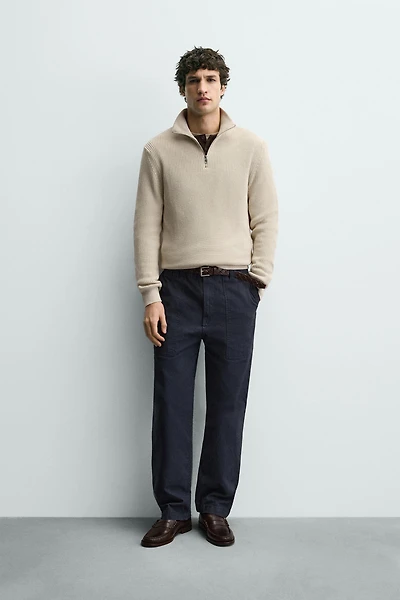 PULL EN MAILLE PERLÉE À COL ZIPPÉ
