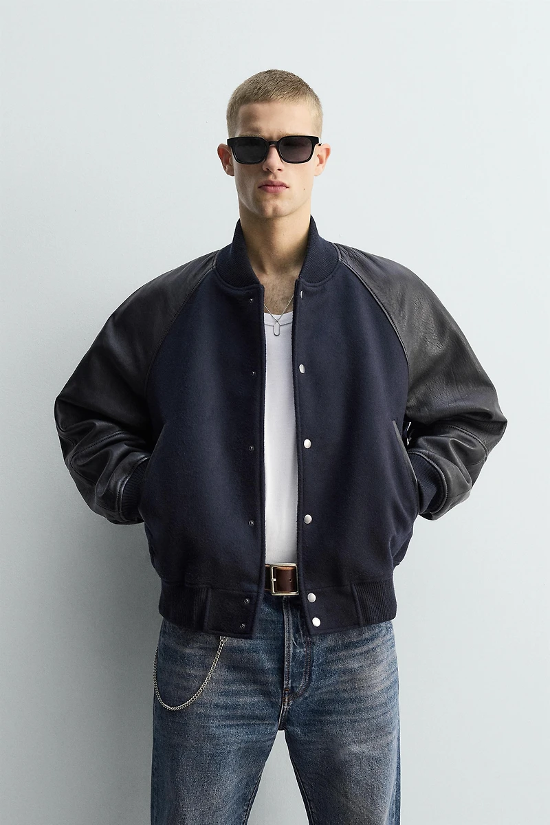 LEATHER COMBINATION BOMBER JACKET LIMITED EDITION