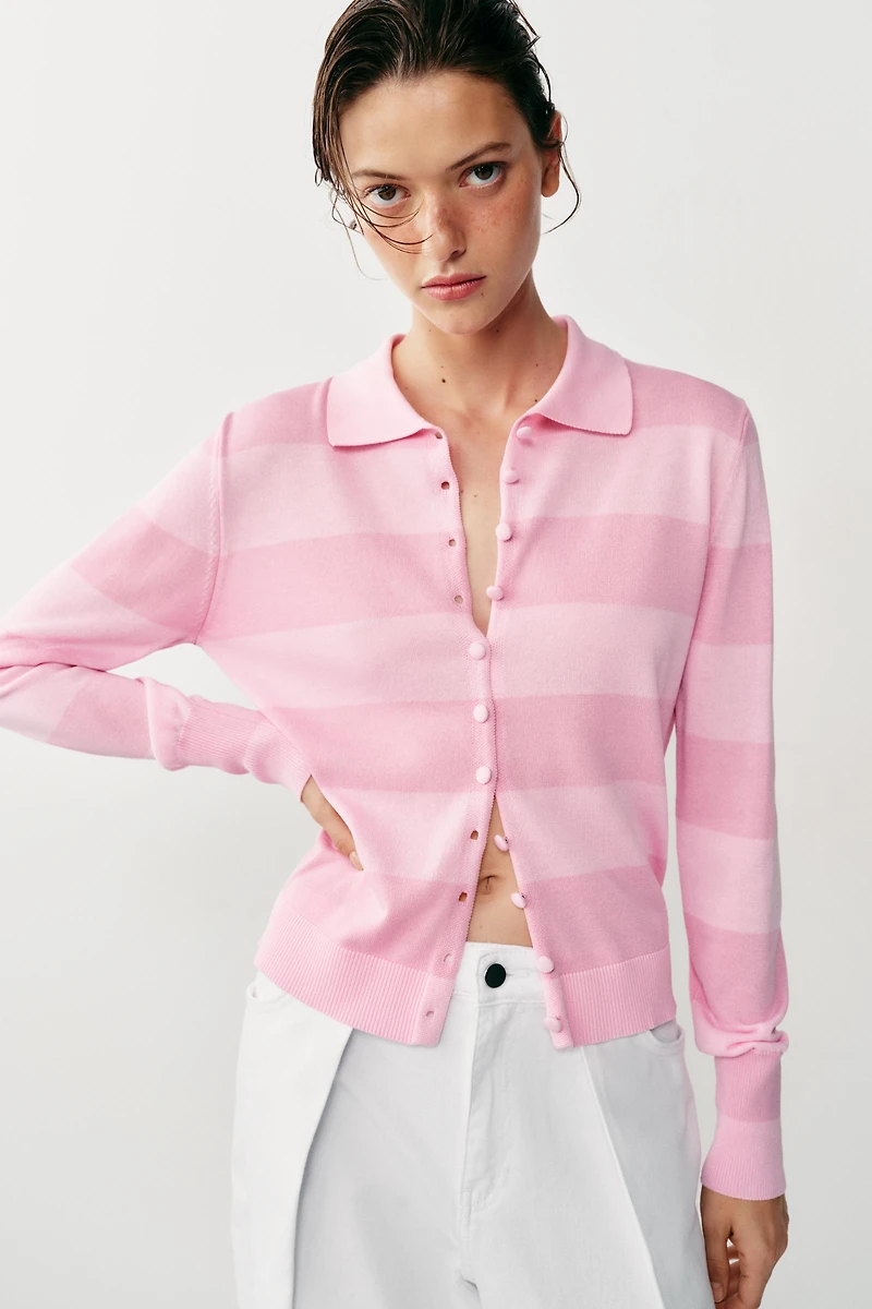 STRIPED KNIT POLO JACKET