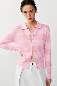 STRIPED KNIT POLO JACKET
