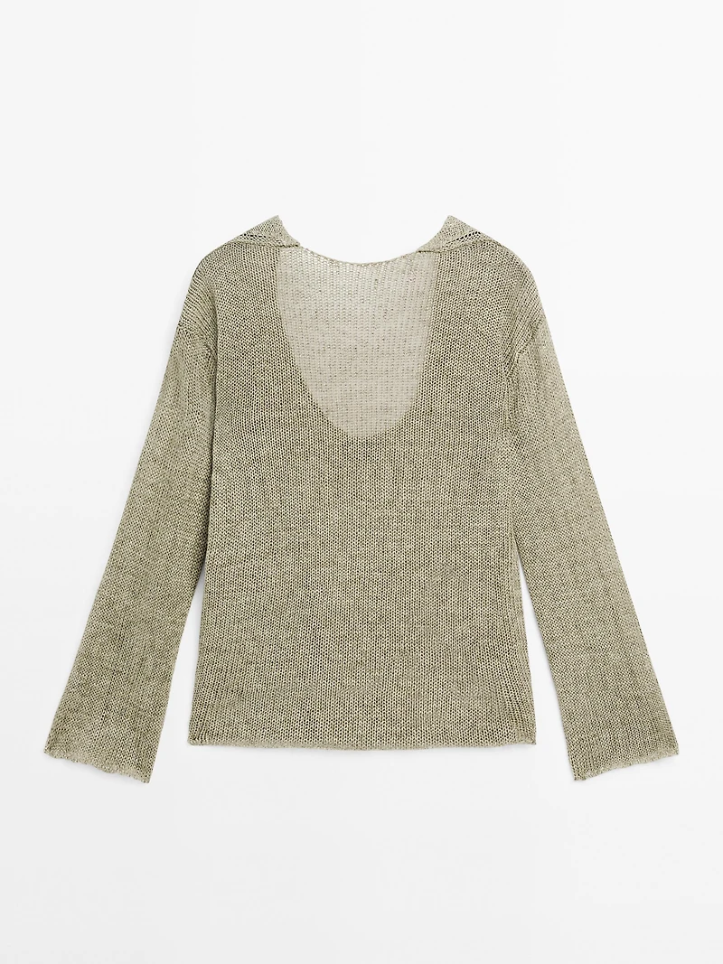 Linen blend sweater with V-shaped plunging back - STUDIO