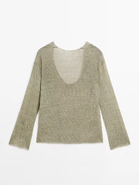 Linen blend sweater with V-shaped plunging back - STUDIO