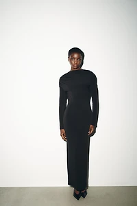 DRAPED MIDI DRESS WITH JEWEL BACK DETAIL