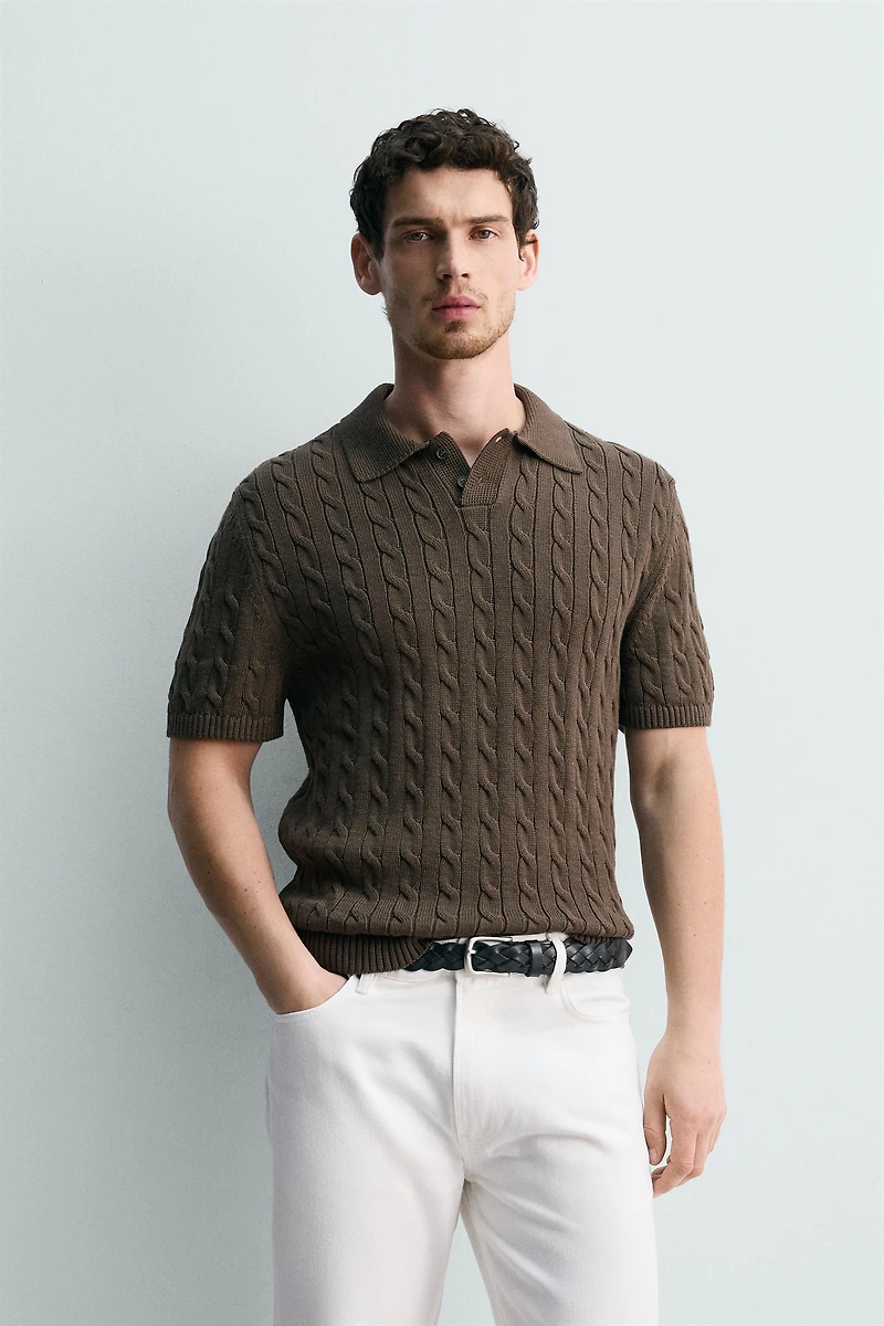 BRAIDED TEXTURED KNIT POLO