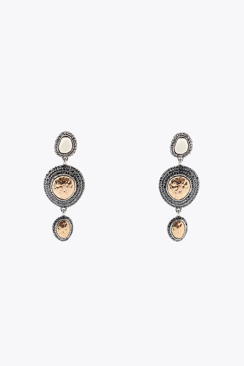 TEXTURED JEWEL TRIPLE EARRINGS