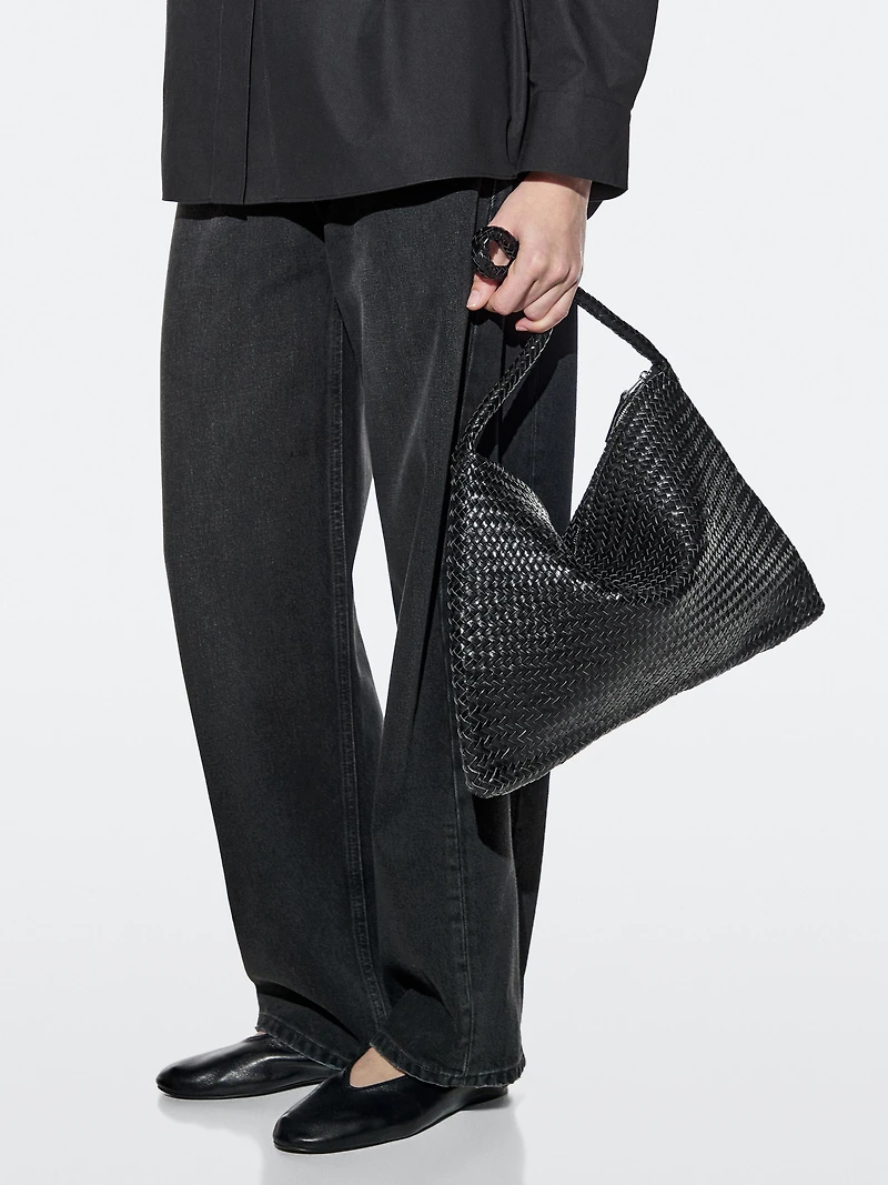 Mid-sized braided leather shoulder bag