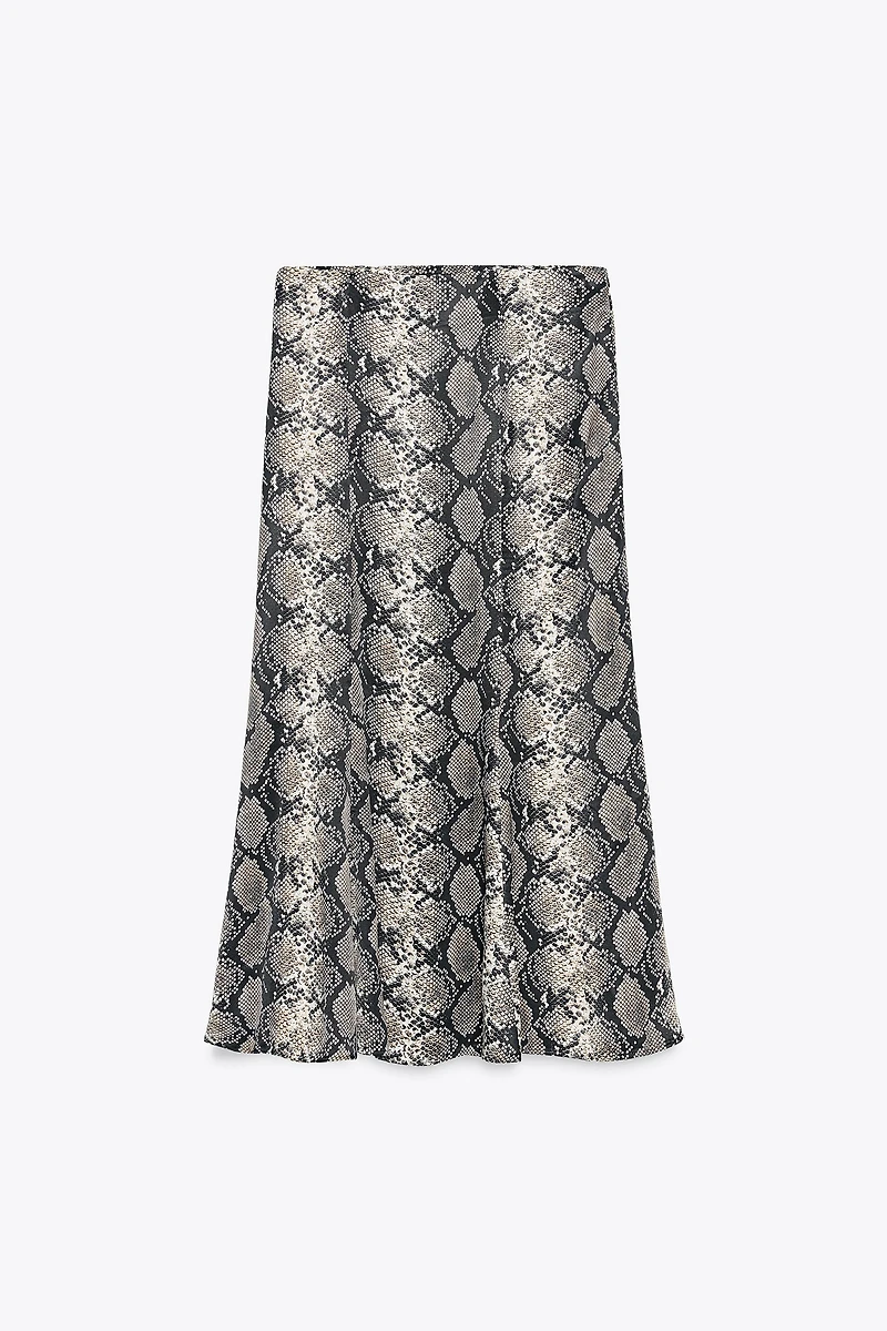 ANIMAL PRINT SATIN MIDI SKIRT