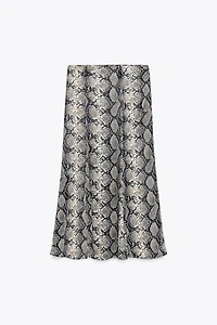 ANIMAL PRINT SATIN MIDI SKIRT