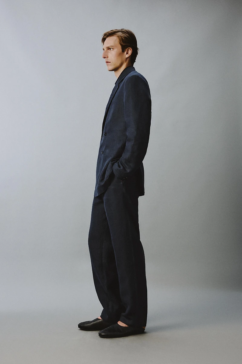 100% LINEN HERRINGBONE SUIT PANTS