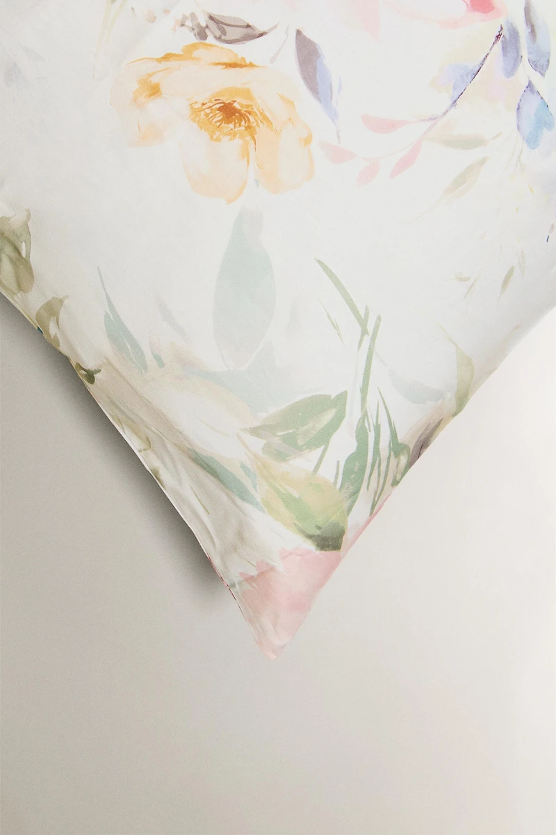 TAIE D’OREILLER SATIN IMPRIMÉ FLEUR