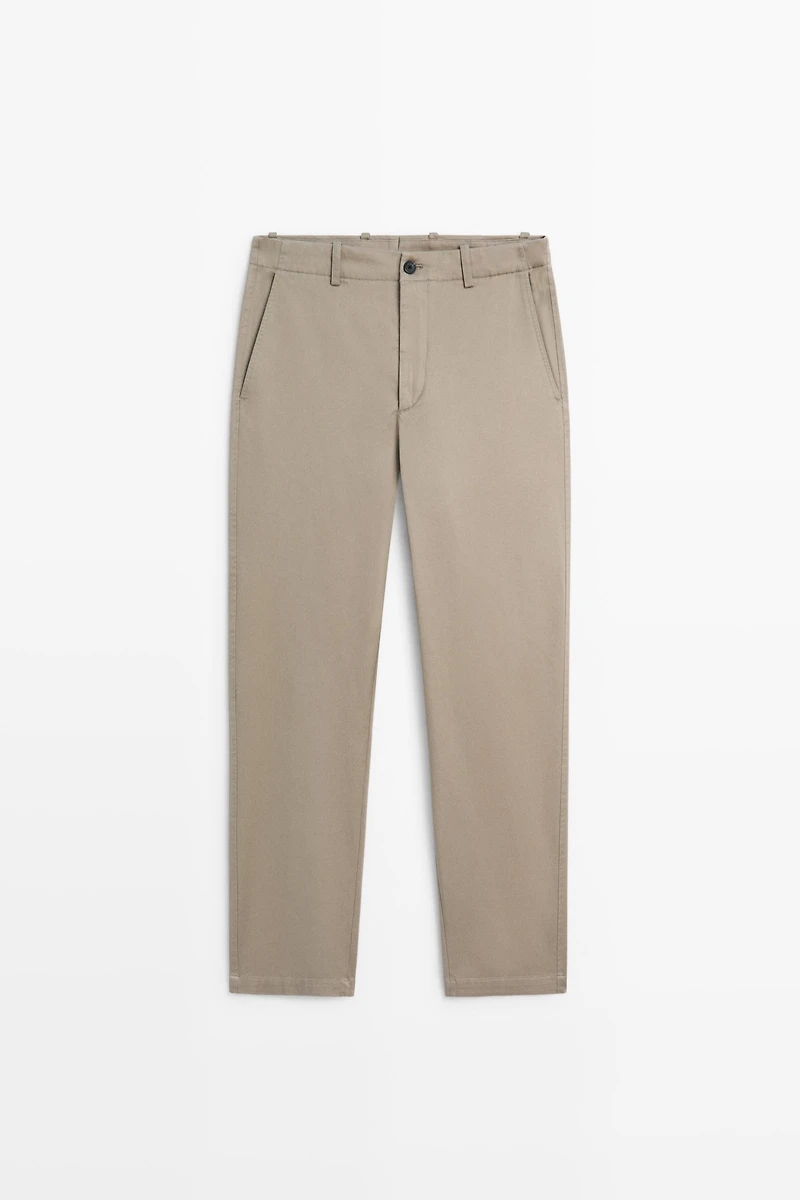 Straight-leg cotton blend pleated pants