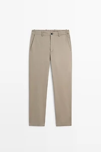 Straight-leg cotton blend pleated pants