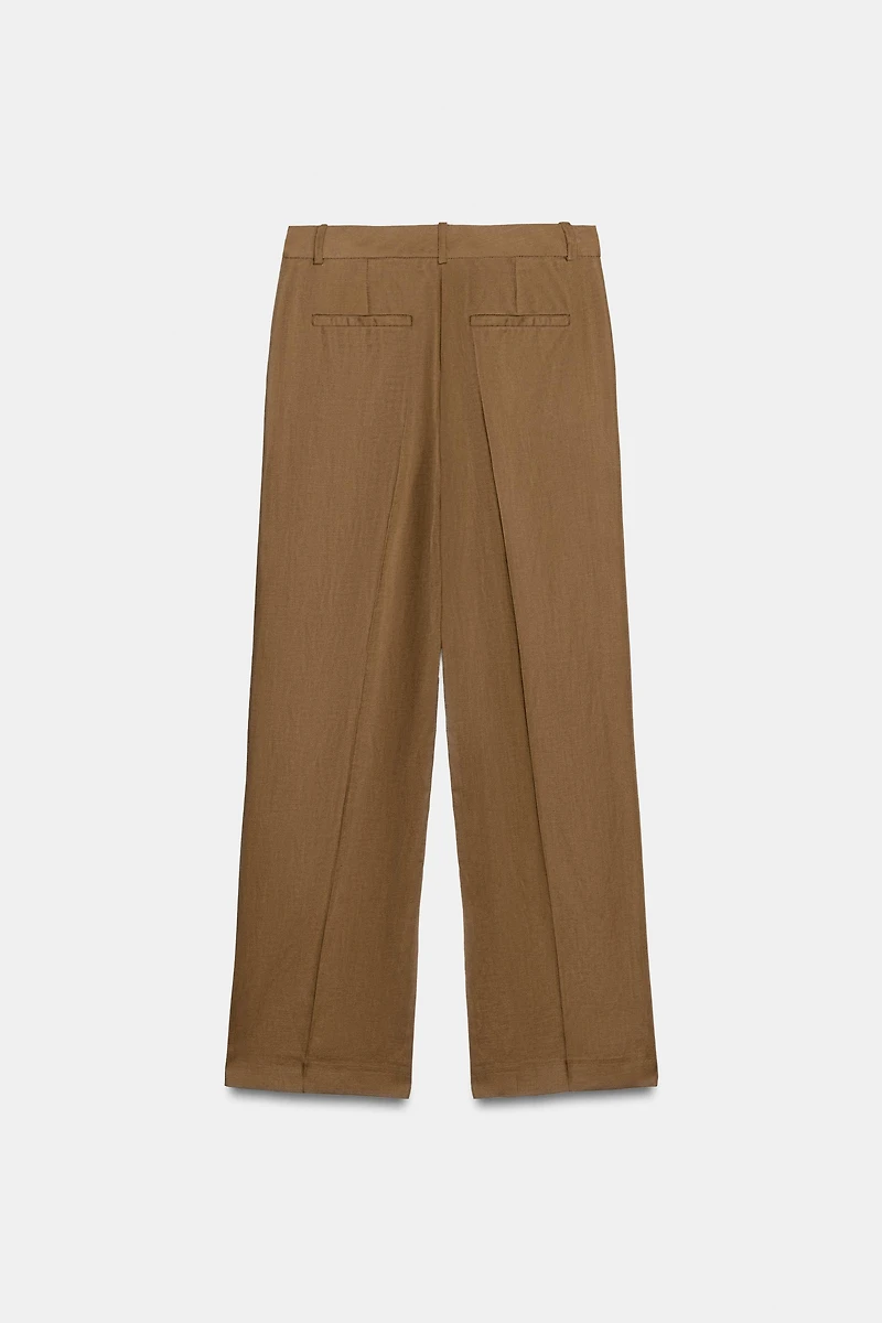 LINEN BLEND STRAIGHT LEG PANTS