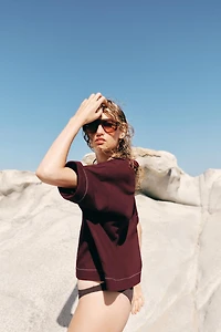 LINEN TOP WITH CONTRAST PIPING