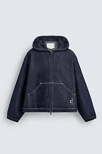 BLOUSON EN DENIM À CAPUCHE ET SURPIQÛRES