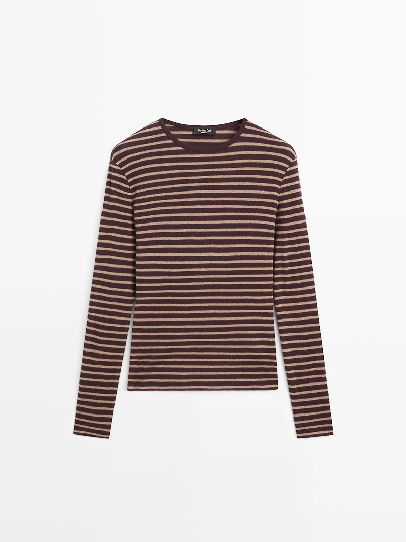 T-shirt manches longues à rayures en coton mélangé