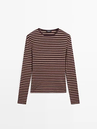T-shirt manches longues à rayures en coton mélangé