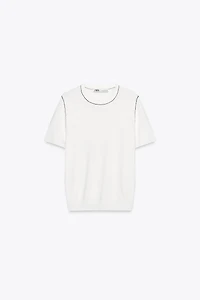 TRIMMED SHORT SLEEVE KNIT TOP