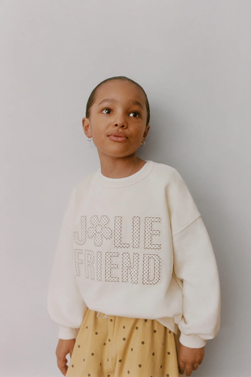 TEXT AND POLKA DOT PRINT SWEATSHIRT