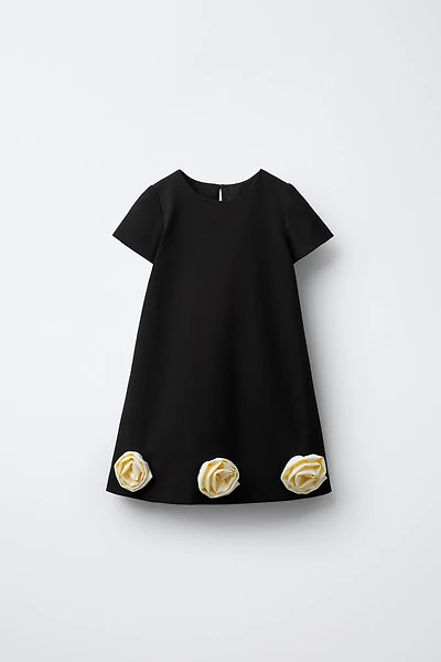 CONTRAST 3D FLORAL DRESS