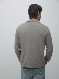 Cotton mock neck knit sweater with zip