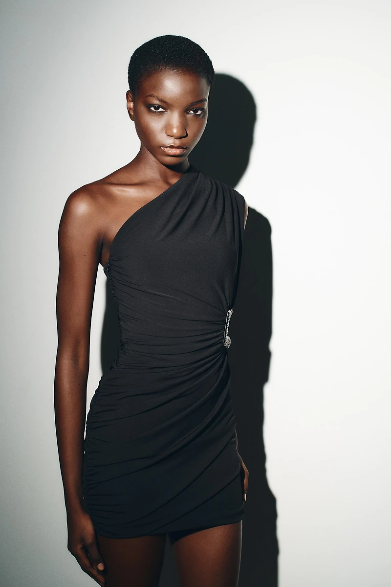 SHORT DRAPED SHIMMER DRESS