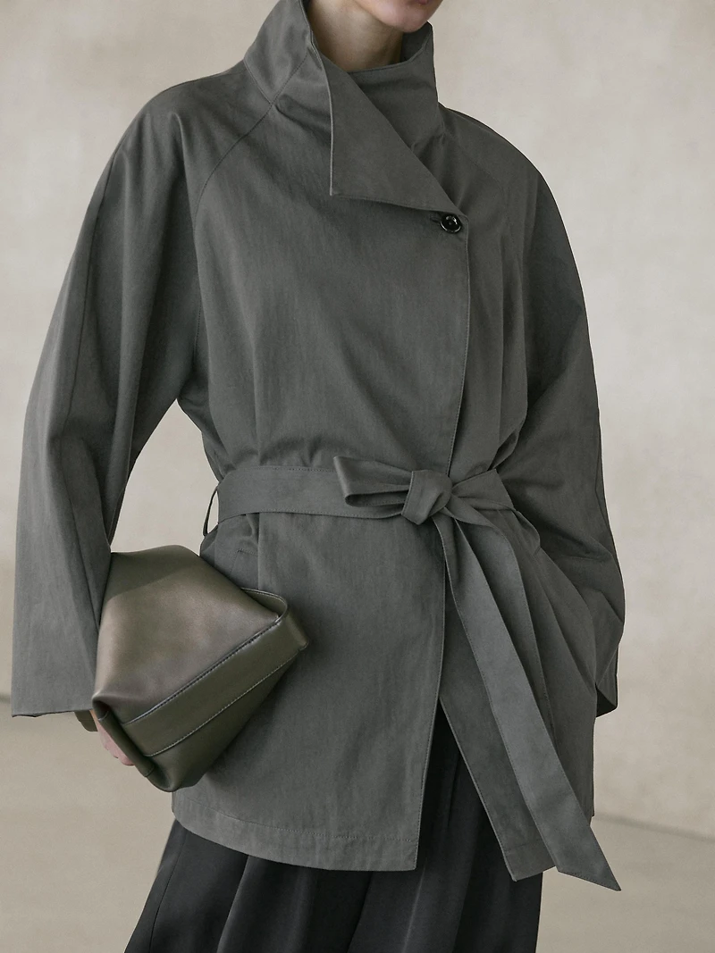 Trench court ceinture coton mélangé