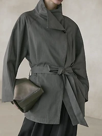 Trench court ceinture coton mélangé